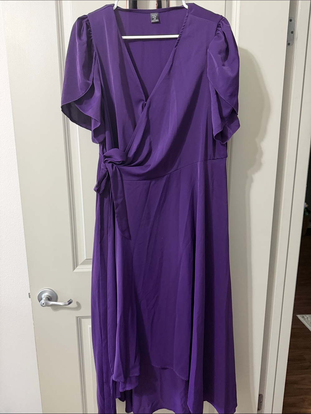 SHEIN Purple Wrap-Style Midi Dress with Tie Waist